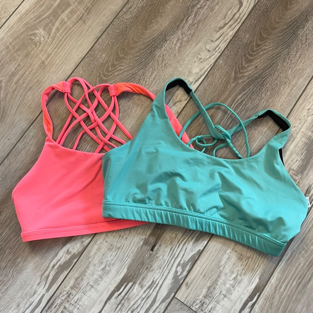 Strappy Green and Tangerine Sports Bra
